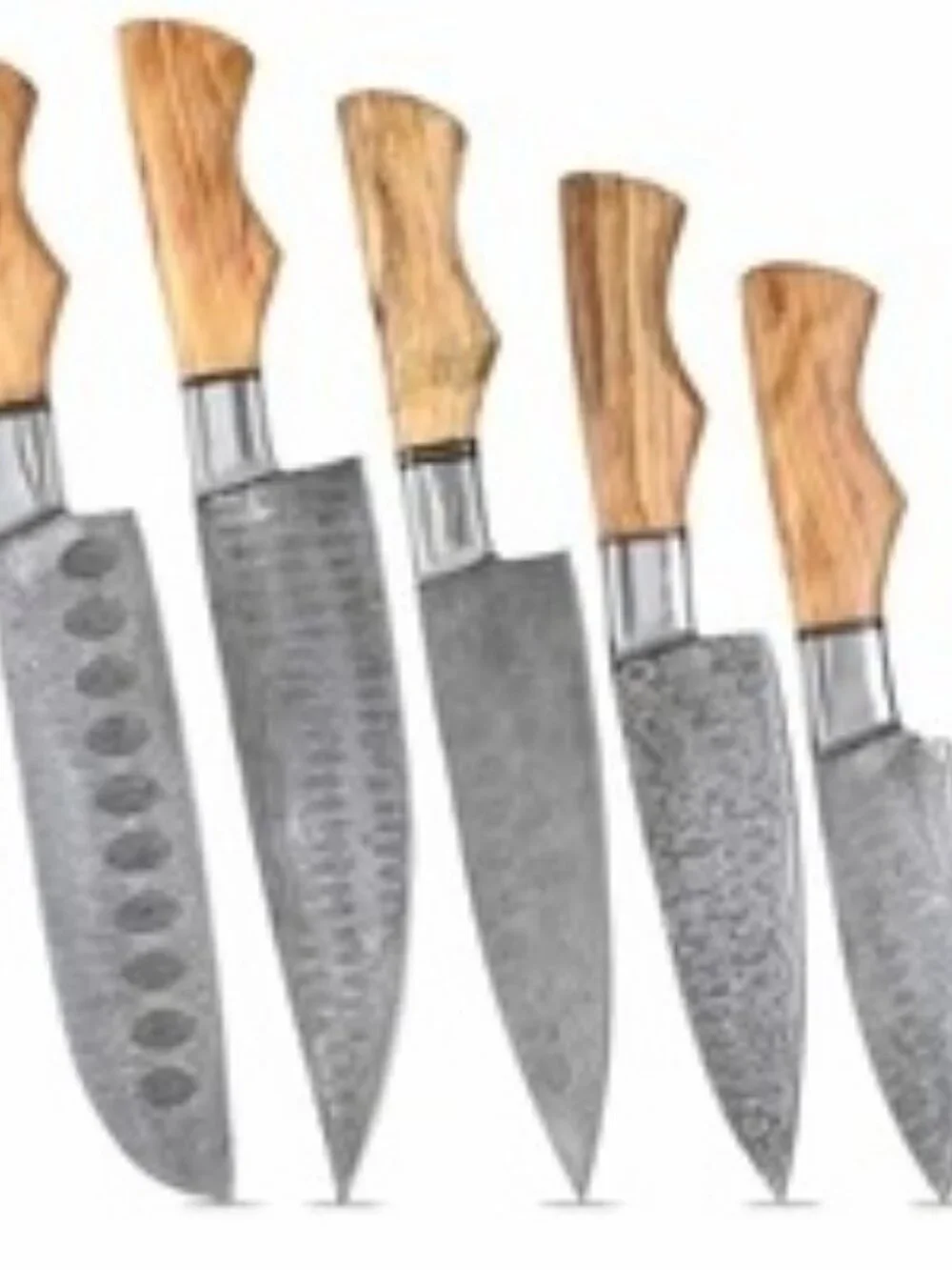 Damascus Kitchen Knife Set 5PC Olive Wood & Brass Handle Chef Knives